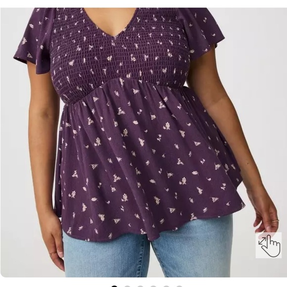 Torrid Cherished Ditsy Floral Magnetite Purple Smocked Babydoll Plus Size 4X NWT - Picture 7 of 8
